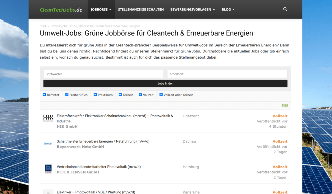 Cleantechjobs.de: Stellenangebote für Cleantech-Jobs Cleantechjobs.de: Stellenangebote für Cleantech-Jobs